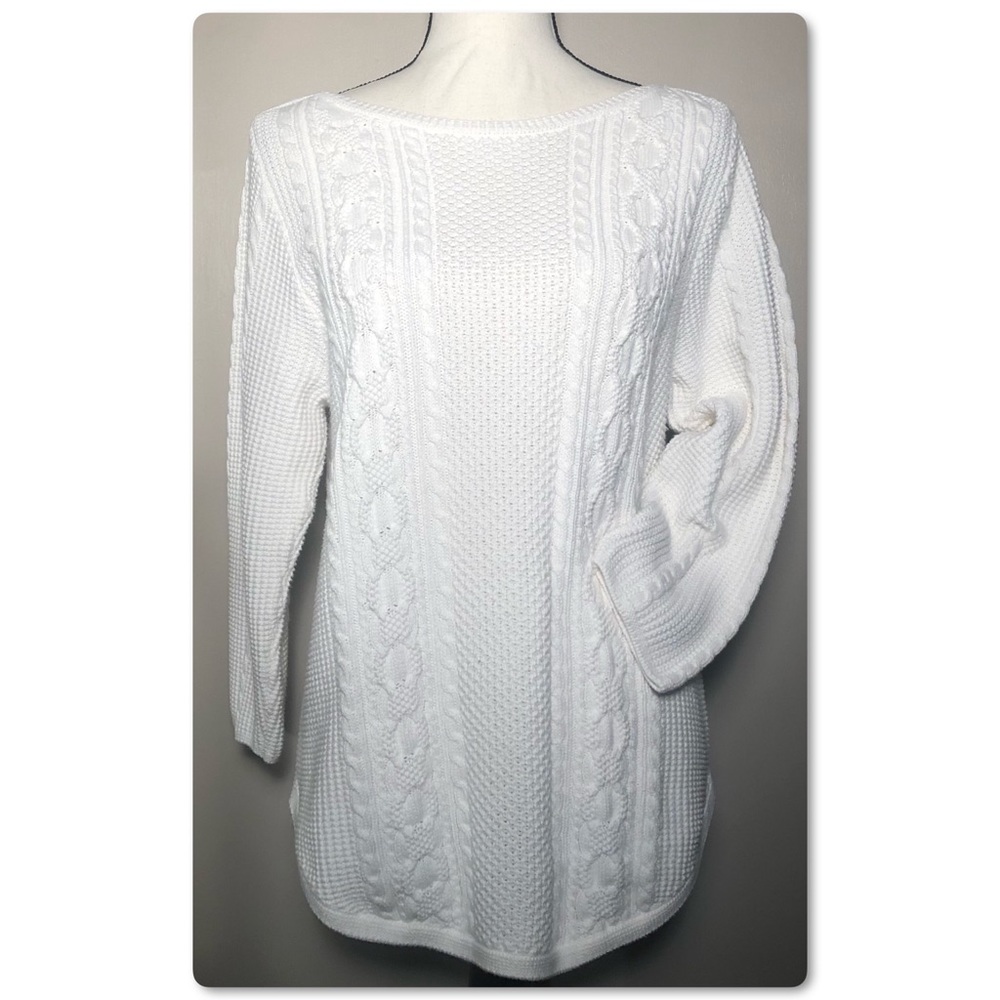 Jeanne Pierre Cable Knit Sweater Boat Neck Size L